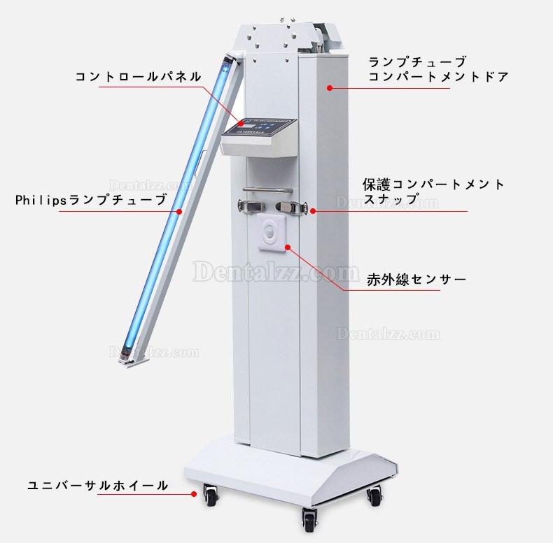 FY® 30FSI UV+オゾン消毒ランプ 紫外線滅菌器トロリー 除菌器 UV殺菌灯 赤外線センサー付き